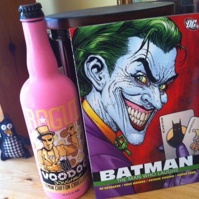 “Batman: The Man Who Laughs” by Ed Brubaker (W) and Doug Mahnke (A), with David Baron (C) and Rob Leigh (L). Paired with Rogue Ales’ Voodoo Doughnut Lemon Chiffon Crueller Ale.